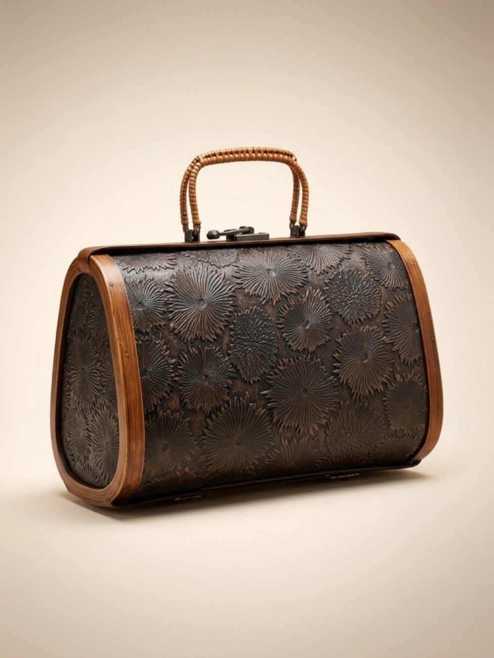 Vintage wood box clamshell purse